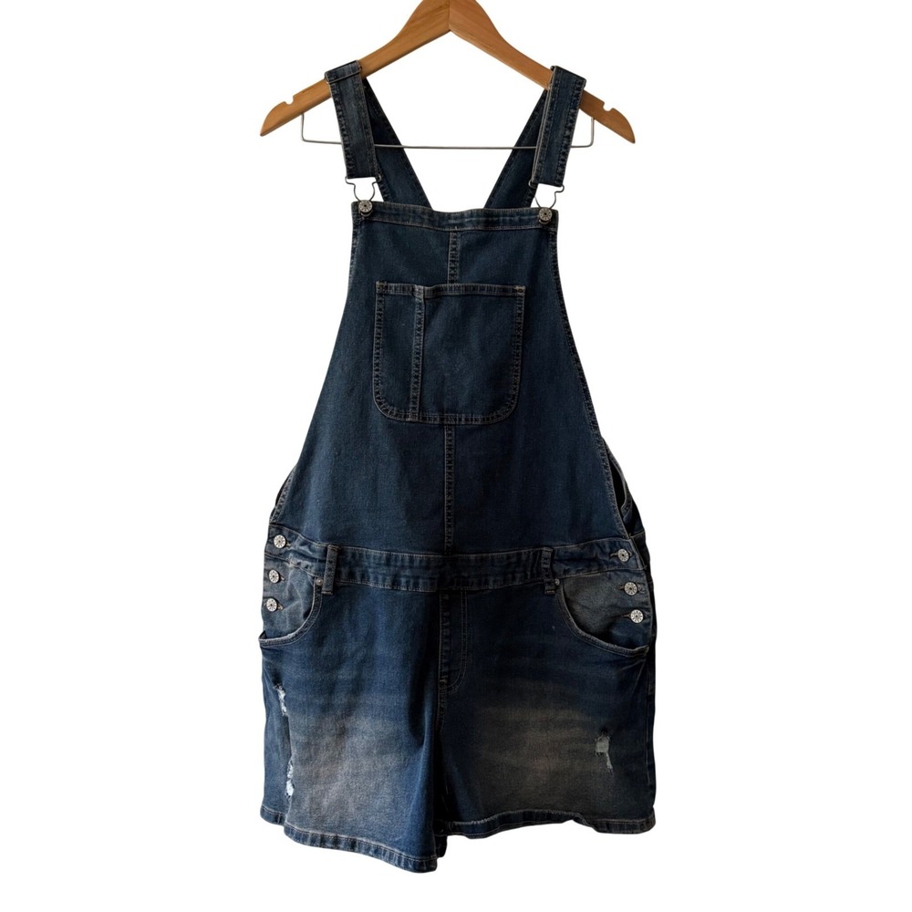 Gemma Rae Charlotte Distressed Denim Shortalls Overalls Blue Womens XL GRM0187